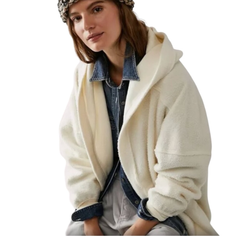 FREE PEOPLE Nomad Shacket w/ Hood Cardigan Jacket in Nilla Cream Size Medium